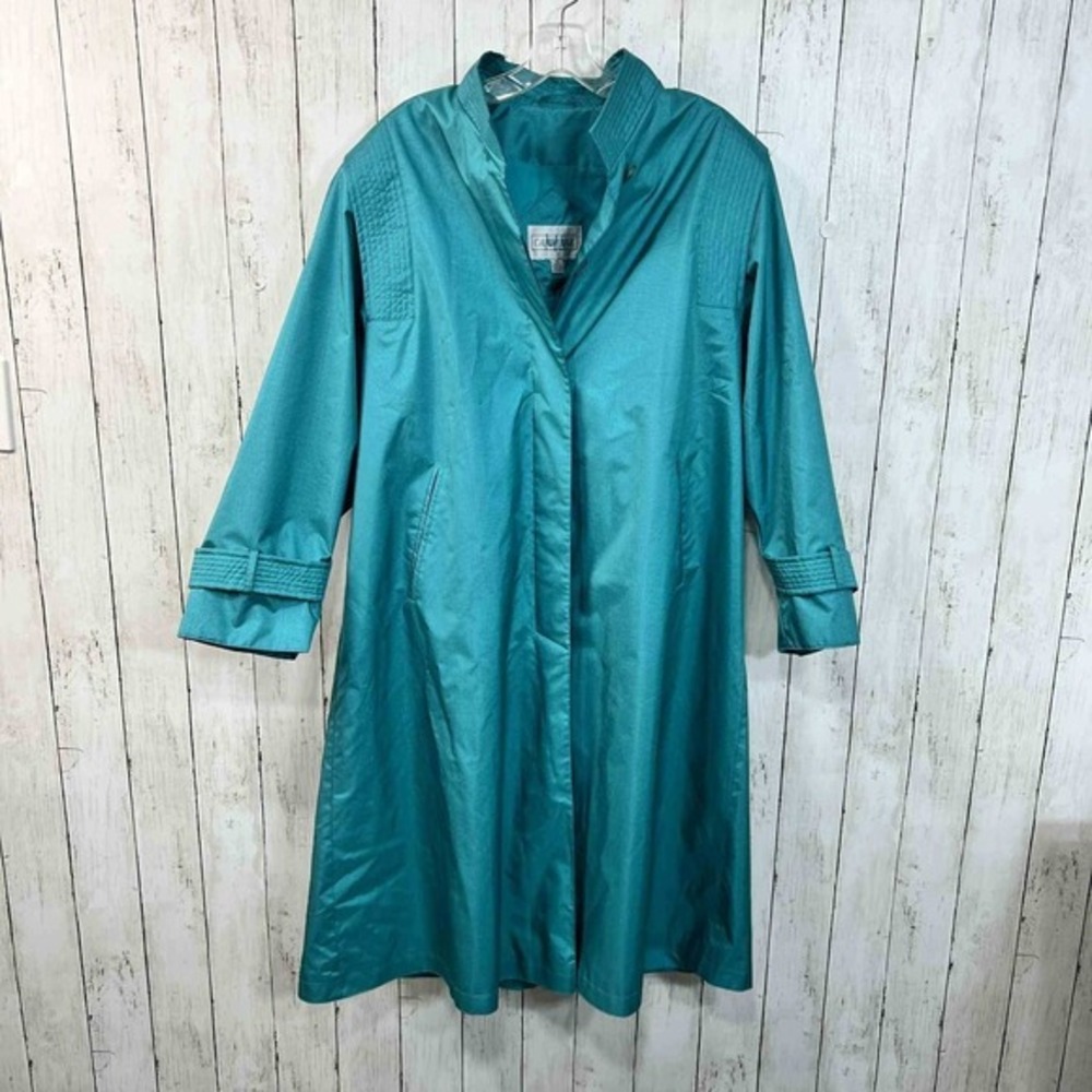 Cambridge Women's 1980's Vintage Teal Water Resistant‎ Trench Coat Size 12